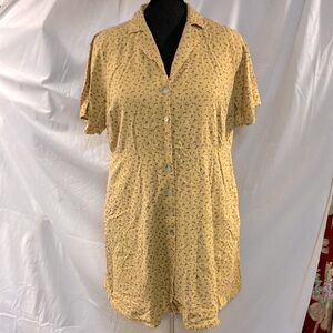 Madewell Kacie mini shirt dress earthen gold with red bitsy bouquet flowers 3X